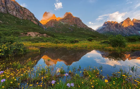 Picture landscape, flowers, mountains, lake, © JAY HUANG