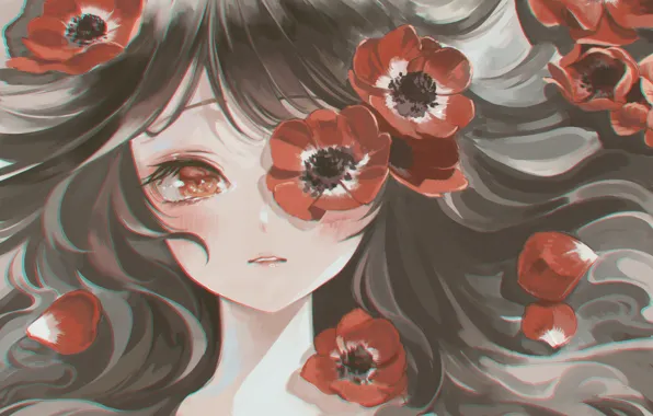 Picture girl, flowers, Maki