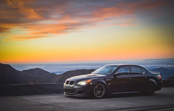 Picture BMW, Classic, Mountains, V10, E60, LED lights, Angel eyes