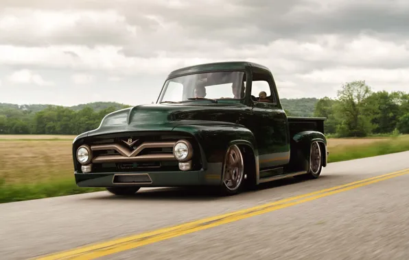 Picture Ford, Green, Road, Pickup, Forest, F-100, V8