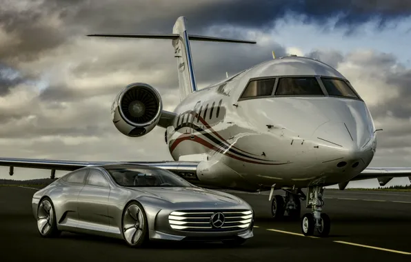 Picture Mercedes-Benz, 2015, Intelligent Aerodynamic Automobile, Concept IAA, возле самолёта