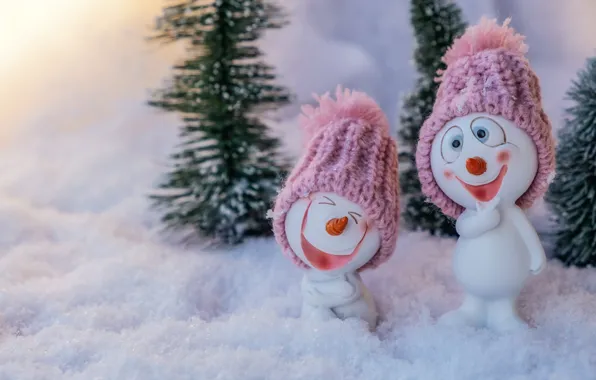 Picture winter, holiday, toys, Christmas, New year, snowmen, Christmas decorations, новогодние декорации