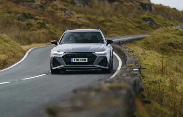 Picture road, Audi, the fence, universal, RS 6, 2020, 2019, V8 Twin-Turbo, RS6 Avant, UK-version
