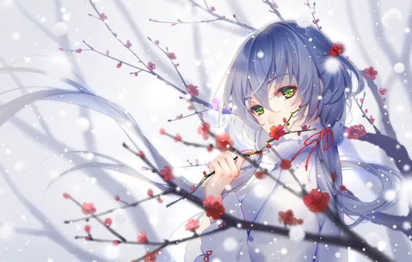Picture girl, snow, flowers, Vocaloid, Luo Tianyi