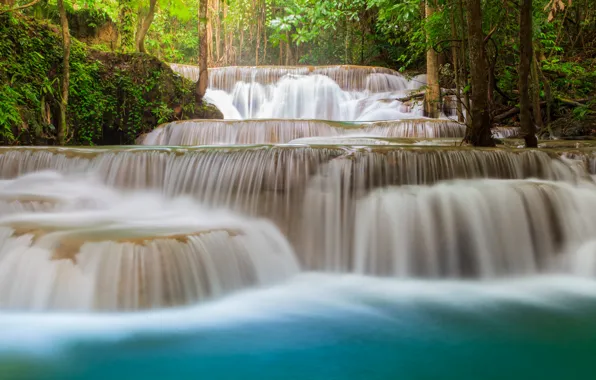 Picture forest, landscape, river, rocks, waterfall, summer, forest, tropical, river, landscape, beautiful, waterfall, tropical
