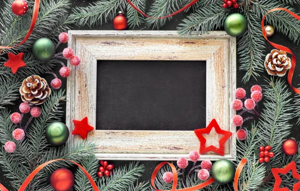 Picture decoration, New Year, Christmas, christmas, wood, merry, decoration, frame, fir tree, fir-tree branches