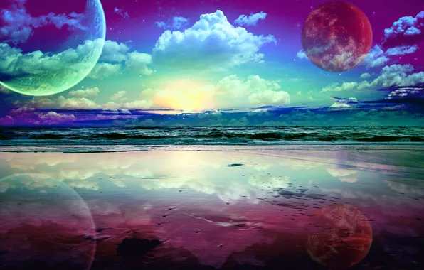 Picture the sky, the ocean, paint, bright, planet