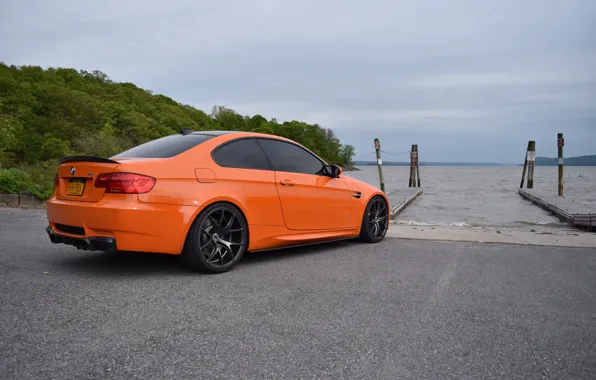 Picture BMW, Orange, E92, Lake, Rear View, M3