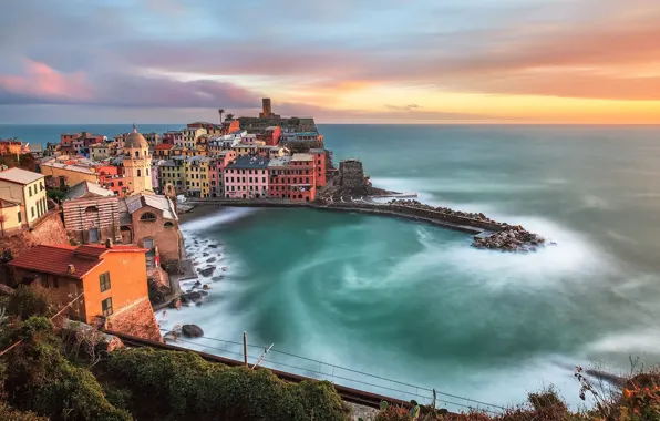 Picture sea, home, Bay, Italy, panorama, Vernazza
