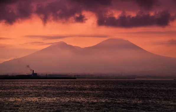 Picture sea, mountain, Italy, glow, Vesuvius, The Bay of Naples