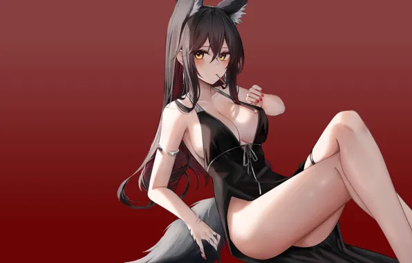Picture girl, hot, sexy, cleavage, dress, anime, pretty, thighs, foxy, kitsune, thick, Foxy, slit, thicc, foxy …