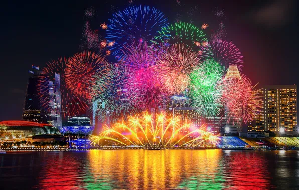 Picture night, city, lights, salute, colorful, New Year, fireworks, happy, night, New Year, fireworks, 2022