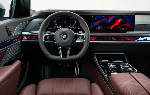 Picture the wheel, the instrument panel, BMW 7 Series, the interior of the car, G70, G71