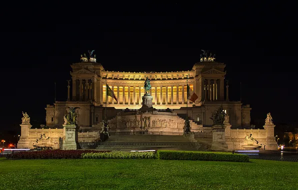Picture night, lights, Rome, Italy, Piazza Venezia, The Vittoriano