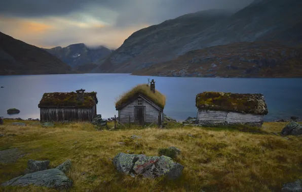 Picture landscape, mountains, clouds, nature, lake, stones, home, Iceland, Faroe Islands, The Faroe Islands, Eduard Gorobets