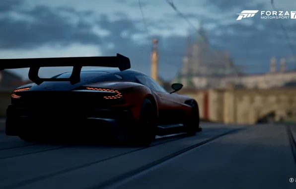 Picture Aston Martin, Speed, Game, Back, Drive, Vulcan, FM7, Forza Motorsport 7, Prague Bridge, Xbox One …