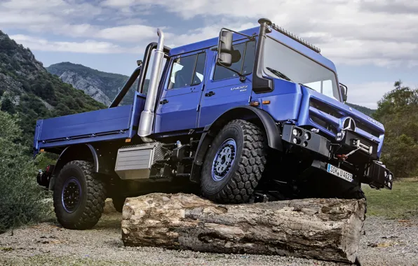 Picture blue, Mercedes-Benz, truck, log, Unimog, U4023