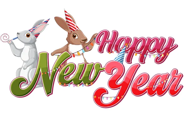 Picture grey, the inscription, figure, graphics, rabbit, figures, rabbits, white background, New year, rabbits, a couple, …