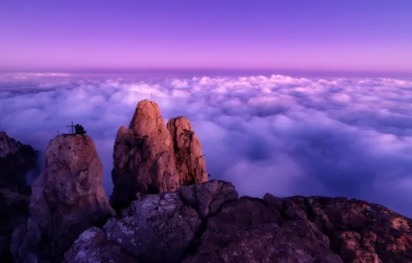 Picture clouds, landscape, sunset, mountains, nature, the evening, top, twilight, Crimea, AI-Petri