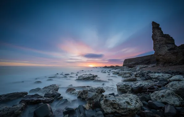 Picture sea, sunset, rocks, horizon