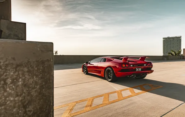 Picture Lamborghini, Red, Diablo, Rear view