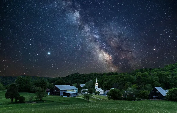 Picture landscape, night, nature, the city, home, stars, USA, the milky way, Vermont, Vermont, East Corinth