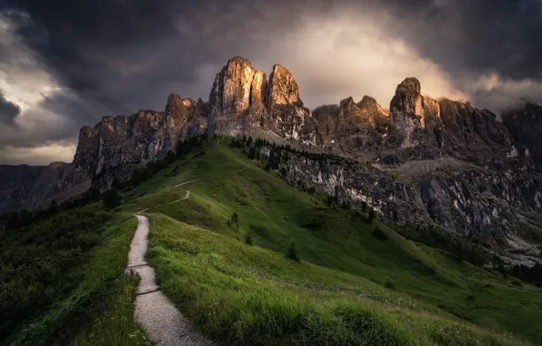 Picture mountains, Alps, path, The Dolomites