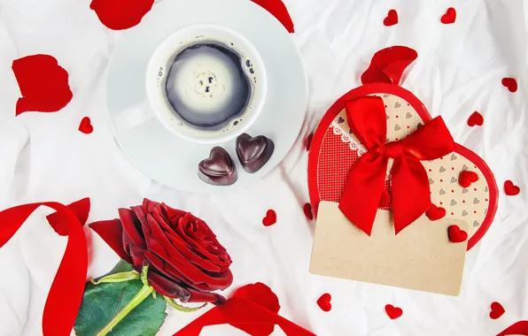 Picture holiday, gift, rose, coffee, candy, heart, Valentine's day