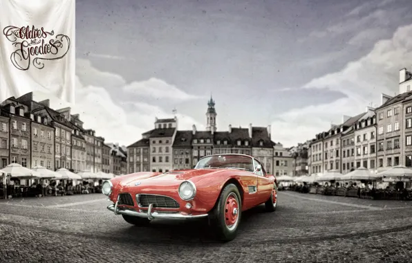 Picture Auto, The city, Retro, BMW, Machine, City, Coupe, Rendering, Retro, 1959, Vehicles, BMW 507, Transport, …