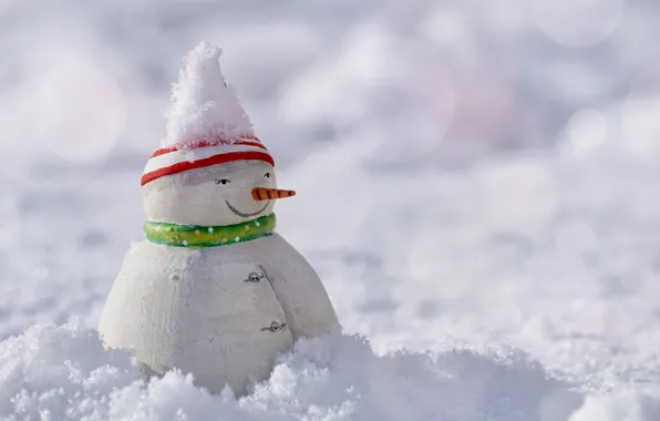 Picture winter, snow, nature, holiday, toy, Christmas, New year, snowman, light background, the snow, figure, bokeh