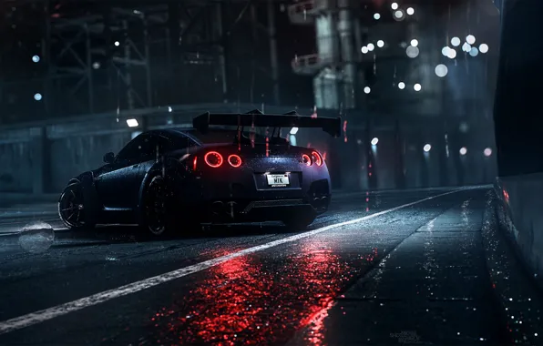 Picture Auto, Night, Machine, Rain, Nissan, GT-R, Need for Speed, Daredevil, Rendering, Nissan GT-R, Game Art, …