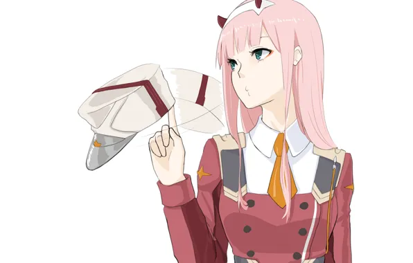 Picture girl, cap, 002, turns, Darling In The Frankxx, Cute in France, Zero Two