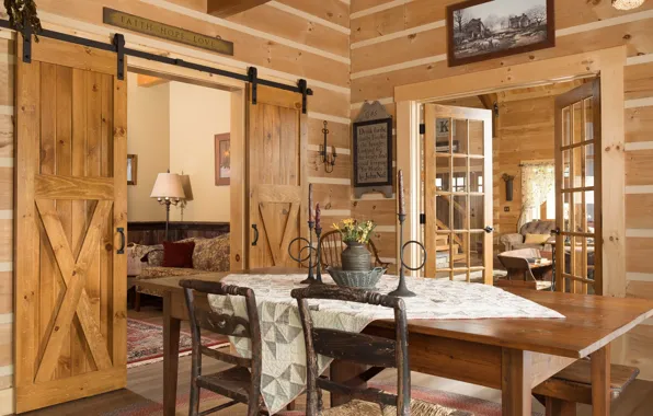 Picture interior, dining room, солнечная комната, современный фермерский дом, бревенчатый дом