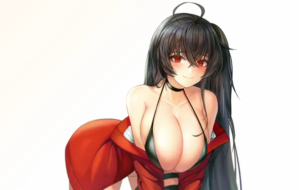 Picture girl, sexy, lingerie, bra, cleavage, long hair, boobs, anime, beautiful, red eyes, pretty, brunette, erotic, …
