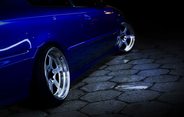 Picture Honda, Blue, Civic, Honda Civic, Wheels, Dark Background, Black Background