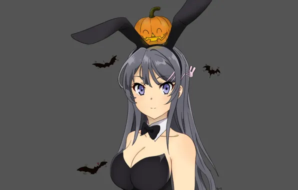 Picture girl, rabbit, pumpkin, bats, Halloween, rabbit ears, Seishun Yarou wa bunny girl Senpai no Yu …