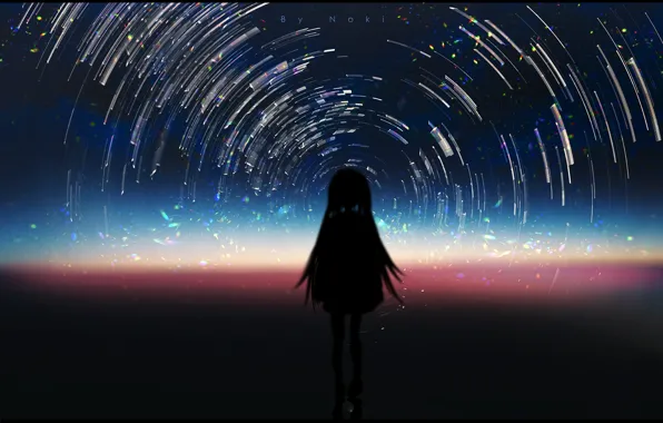 Picture the sky, girl, night, by noki