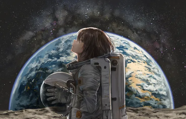 Picture girl, space, fiction, astronaut, Earth