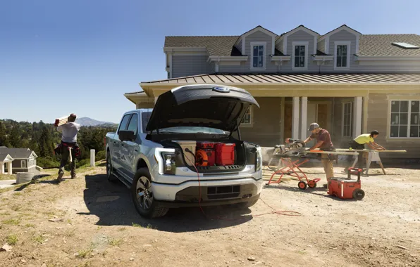 Picture Ford, Construction, House, Car, Metalik, 2022, Ford F-150 Lightning XLT