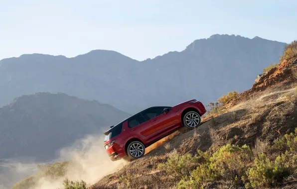 Picture mountains, dust, Land Rover, the rise, crossover, SUV, 2020, Discovery Sport