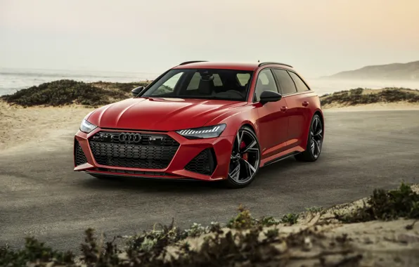 Picture sand, red, Audi, universal, RS 6, 2020, 2019, near the shore, V8 Twin-Turbo, RS6 Avant