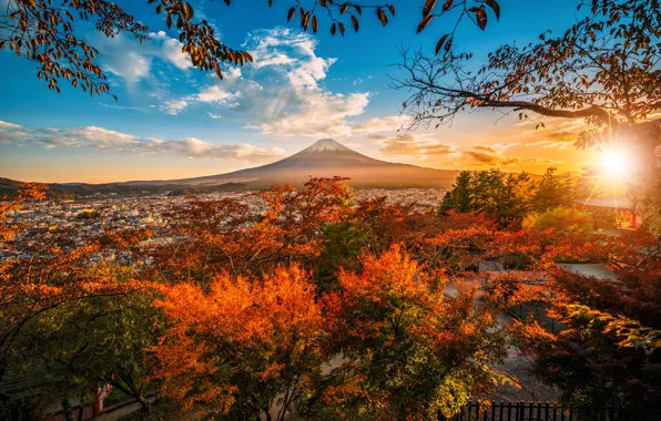 Picture autumn, landscape, nature, mountain, Japan, sunset, Fuji