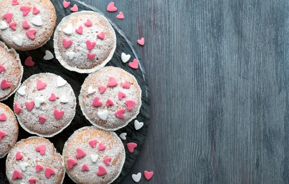 Picture hearts, cupcakes, powdered sugar, Anya Ivanova