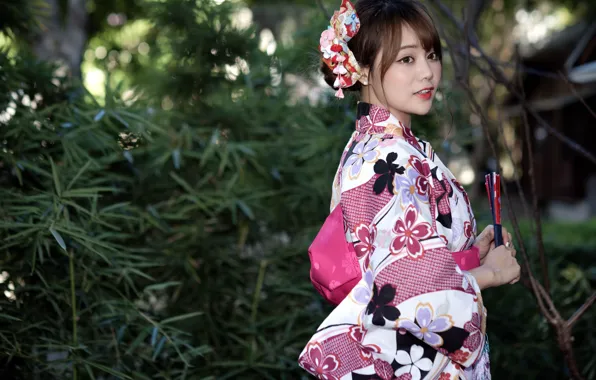Picture girl, kimono, Asian