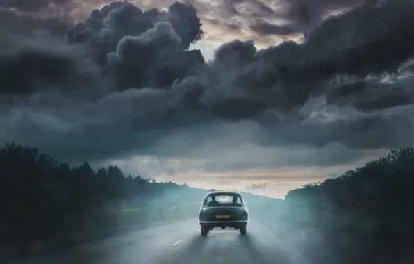 Picture storm, the way, photo, art, art, old car, the devil's chariot
