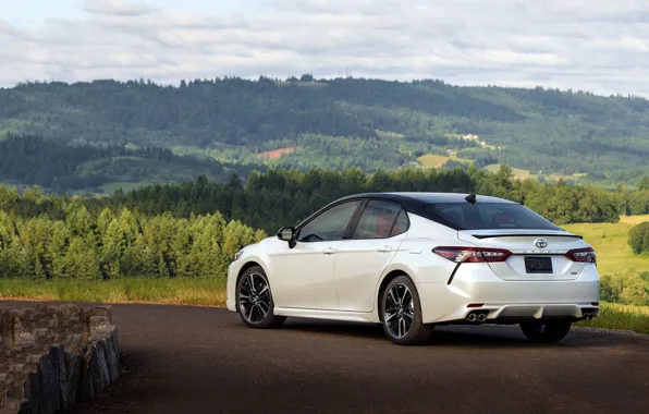 Picture road, white, Toyota, sedan, 2018, Camry, XSE