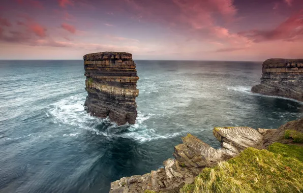 Picture sea, rocks, shore, Ireland, Co Mayo, Dun Briste Seastack