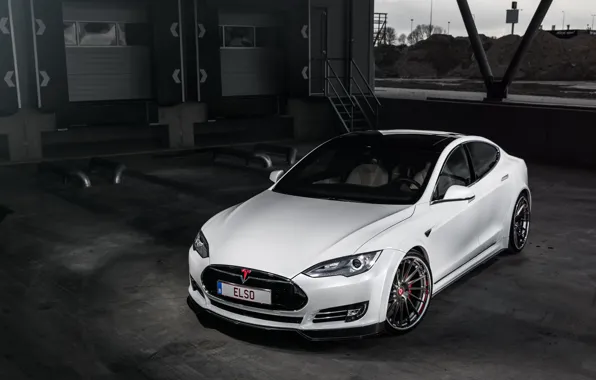Picture White, Front, White, Tesla, Tesla, Model S, Front, Electric, RevoZport