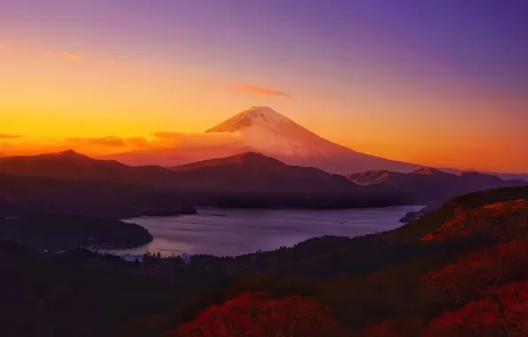 Picture dawn, Japan, Bay, Japan, Fuji, Fuji Mountain