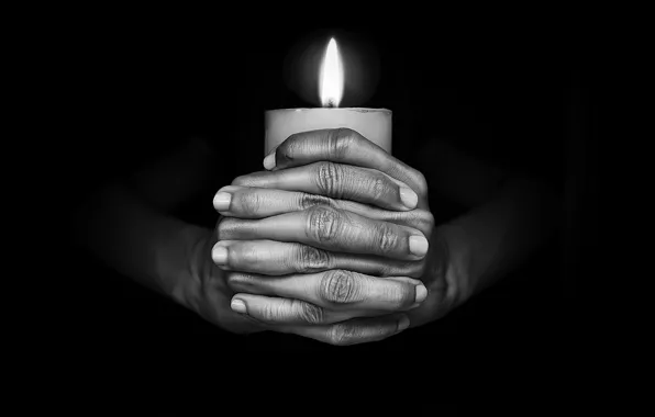 Picture darkness, flame, candle, hands